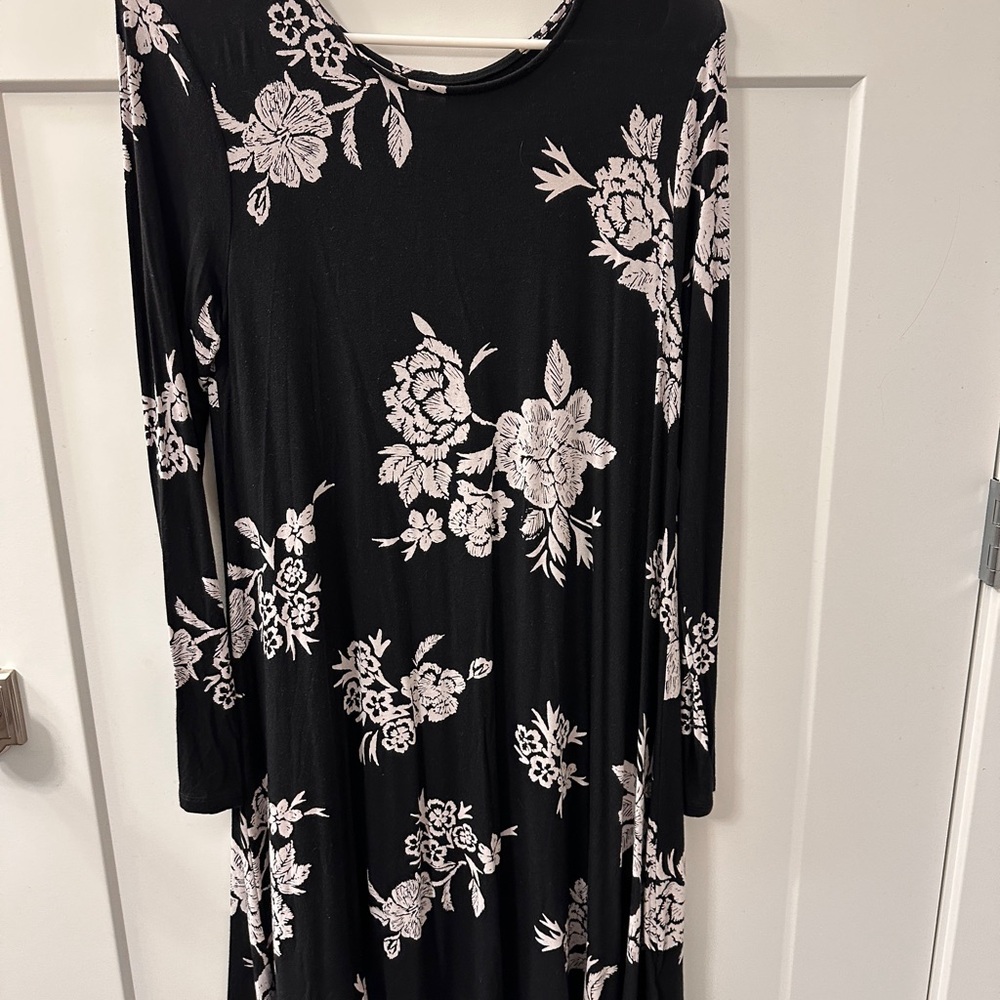 Old Navy Black Dress with White Floral Design